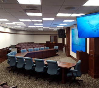 35ft Wide V-shape for presentations and video conferncing 